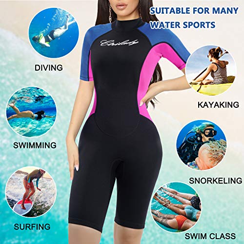 CtriLady Wetsuit Shorty Wetsuit for Women 1.5mm Neoprene Short Sleeve Diving Suits with Back Zipper UV Protection Full Body Swimwear for Swimming Diving Surfing Kayaking Snorkeling (Black, XX-Large)