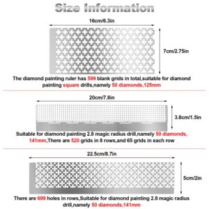 WILLBOND 3 Pieces Diamond Painting Ruler Stainless Steel Diamond Mesh Ruler, 3 Styles of 599, 520 and 699 Blank Grids with 2 Pieces Diamond Painting Fix Tool for 5D DIY Diamond Painting Supplies