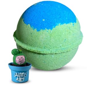 1 natural bath bomb with surprise mini toy cactus inside for kids - safe for kids "island nectar" bath bomb - comes in cute giftable box - handmade in usa - 5 oz