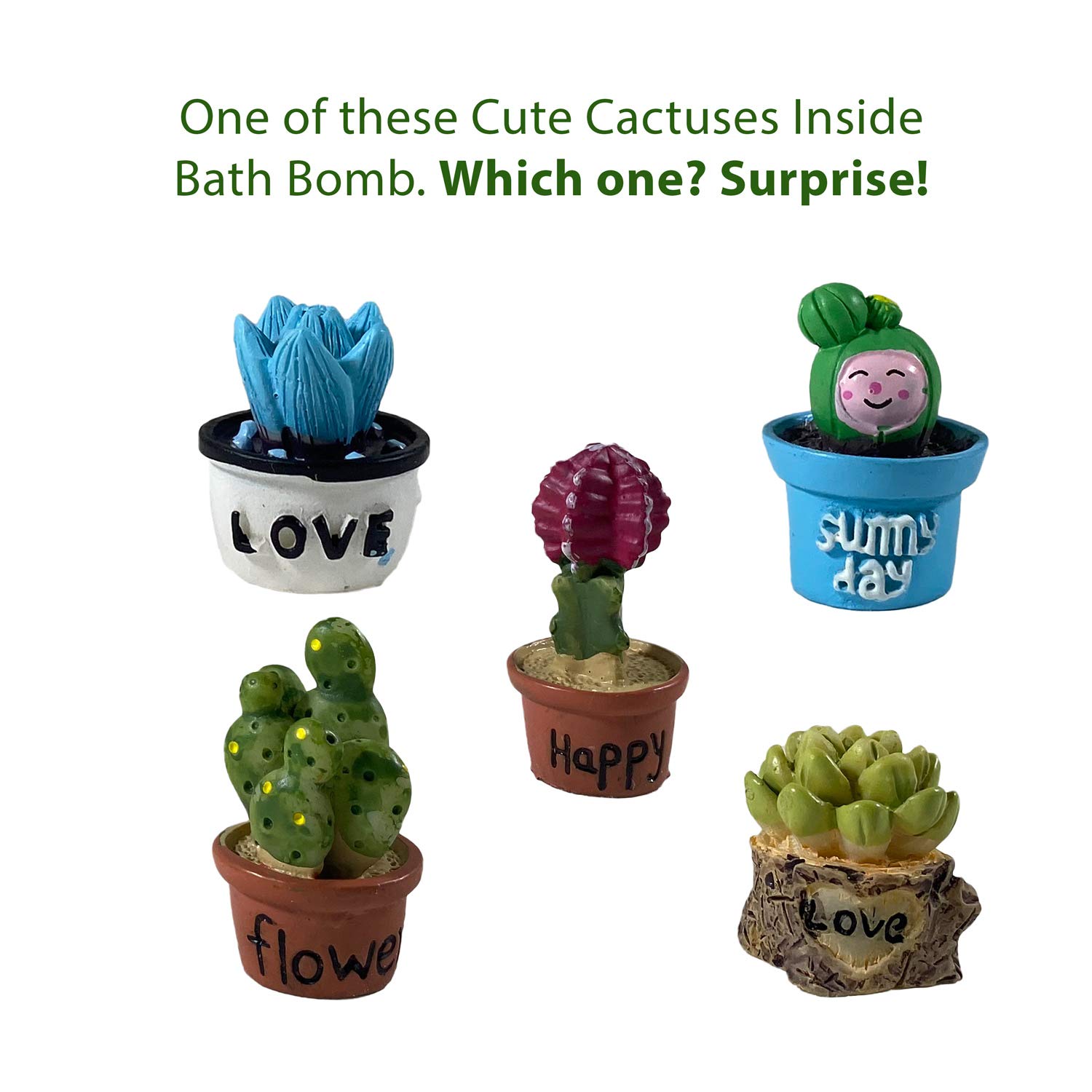 1 Natural Bath Bomb with Surprise Mini Toy Cactus Inside for Kids - Safe for Kids "Island Nectar" Bath Bomb - Comes in Cute Giftable Box - Handmade in USA - 5 oz