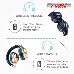 5 CORE Wireless Headphones Bluetooth Over Ear Hi Fi Stereo with Microphone and Volume Control Foldable Perfect Yoga Sports Office Gym - Headphone 13 B