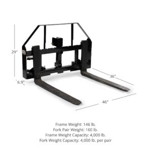 Titan Attachments Pallet Fork Frame Attachment with 36" Fork Blades, Fits Cat I & II Tractors, Rated 4,000 LB