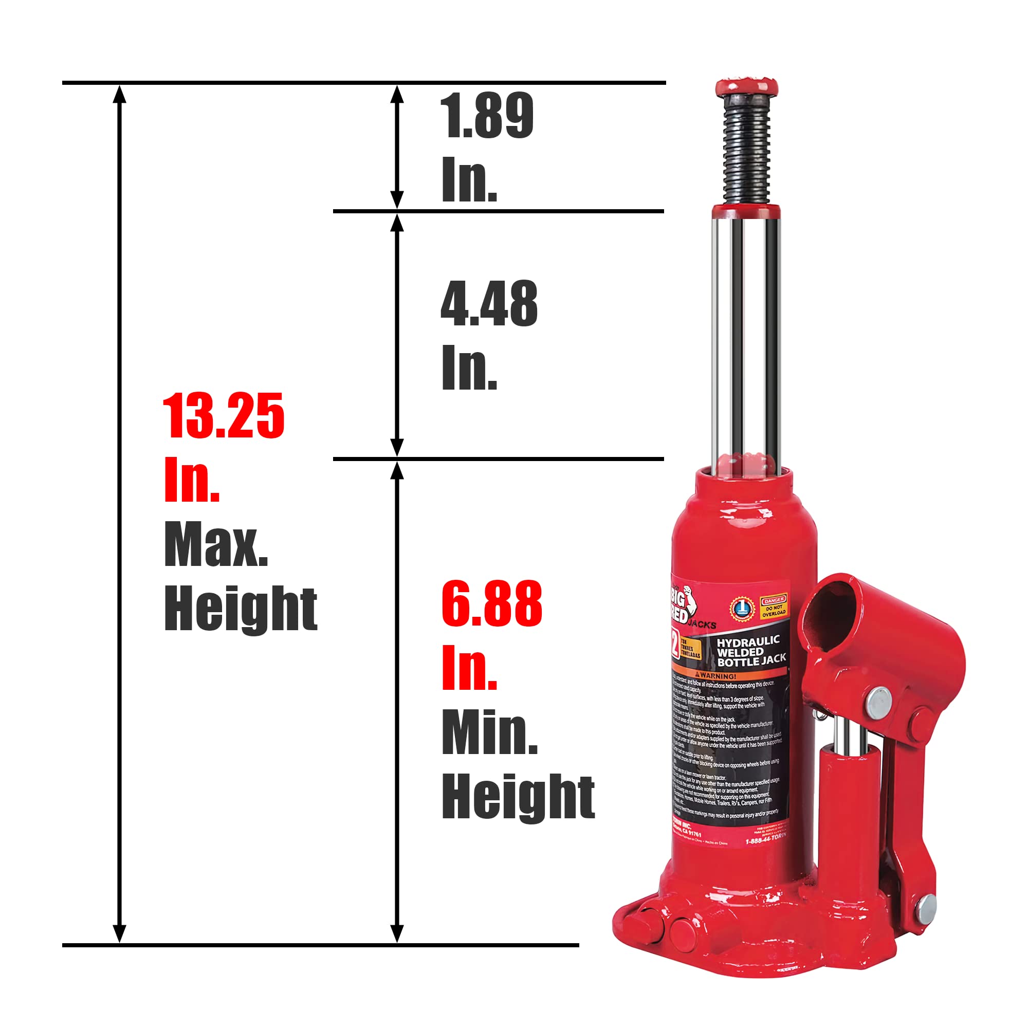 BIG RED 2 Ton (4,000 LBs) Capacity Hydraulic Welded Bottle Jack, TAM90203B