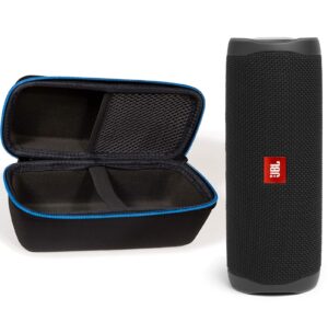jbl flip 5 waterproof portable bluetooth recycled plastic speaker bundle with divvi! protective hardshell case - blue (eco edition)