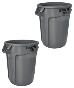 rubbermaid commercial products brute heavy-duty round trash/garbage can with venting channels - 32 gallon - gray (pack of 2)