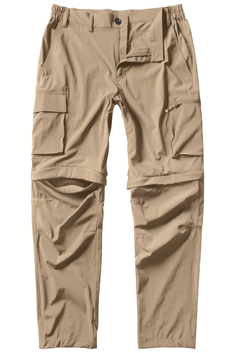 Gash Hao Mens Hiking Convertible Pants Outdoor Waterproof Quick Dry Zip Off Lightweight Fishing Pants（Khaki 34X30）