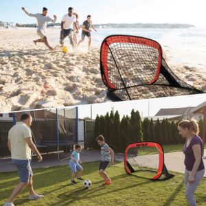 Wiel Soccer Goals, Set of 2 4'x3' Portable Kids Soccer Nets for Backyard Training and Team Game, Foldable Red/Black Pop Up Goal Set with Carry Bag Includes Mesh Ball Compartment