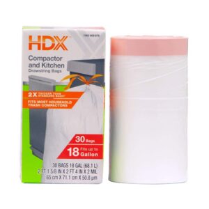 HDX 18 Gallon Heavy-Duty Drawstring Kitchen and Compactor Trash Bags (30-Count)
