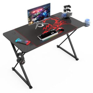 it's_organized gaming desk 47 inch pc computer desk home office student desk x-shaped with mouse pad cup holder headphone hook handle rack,black