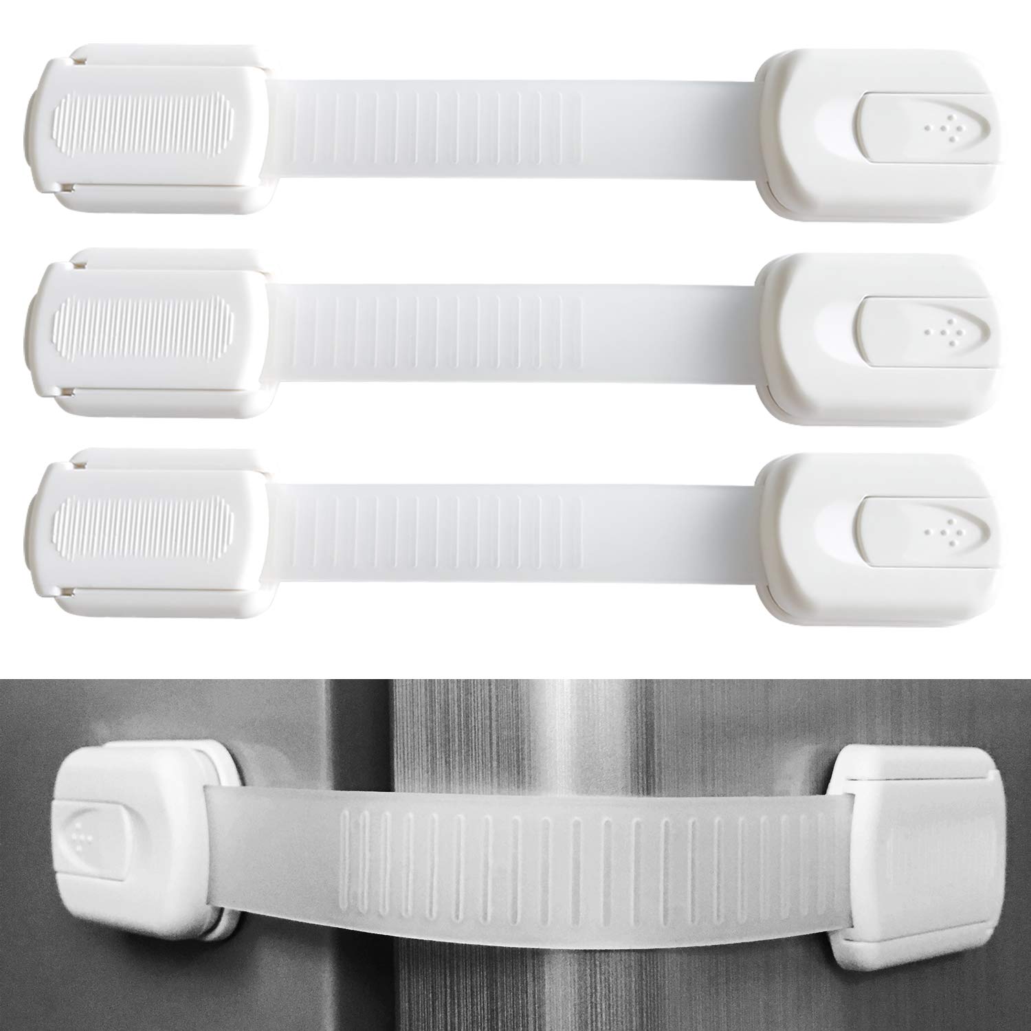 10 Pieces Adjustable Child Safety Lock, Baby Proofing Cabinet Lock, No Tools or Drilling, for Cabinets, Drawers, Appliances, Toilet Seat, Refrigerator, Oven, Window etc(7.5X1.4 Inch) White.