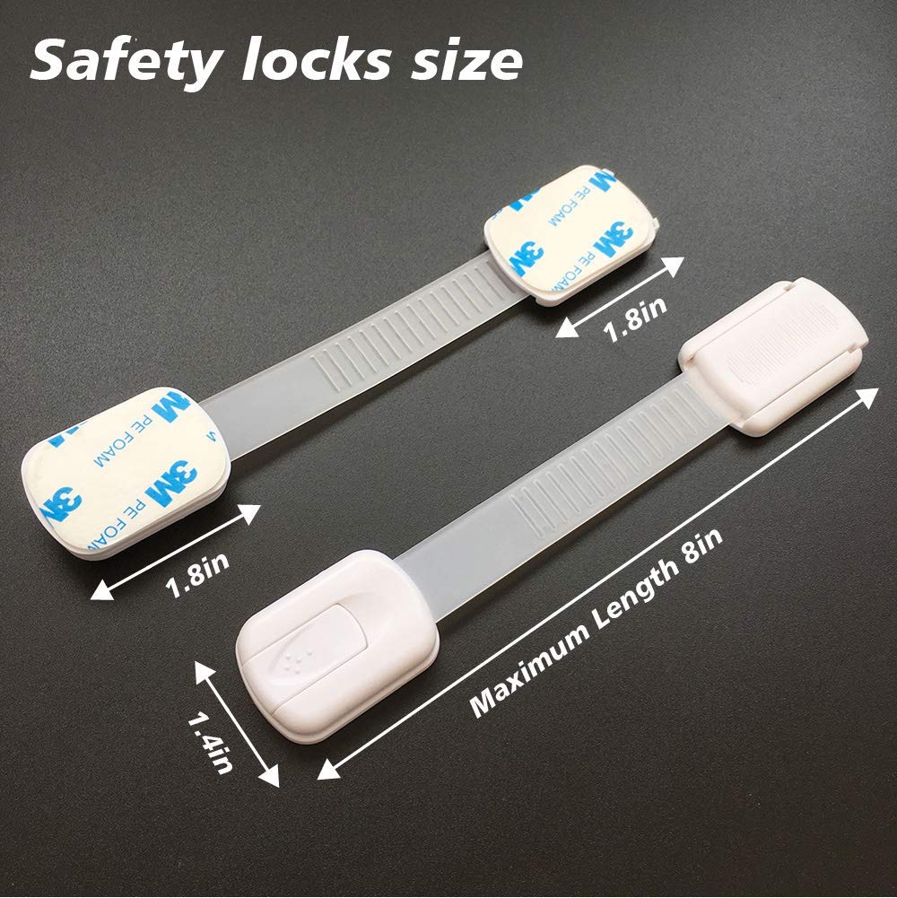 10 Pieces Adjustable Child Safety Lock, Baby Proofing Cabinet Lock, No Tools or Drilling, for Cabinets, Drawers, Appliances, Toilet Seat, Refrigerator, Oven, Window etc(7.5X1.4 Inch) White.