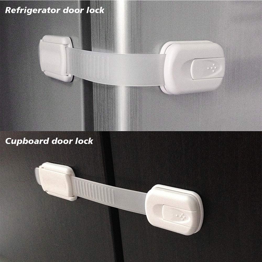 10 Pieces Adjustable Child Safety Lock, Baby Proofing Cabinet Lock, No Tools or Drilling, for Cabinets, Drawers, Appliances, Toilet Seat, Refrigerator, Oven, Window etc(7.5X1.4 Inch) White.