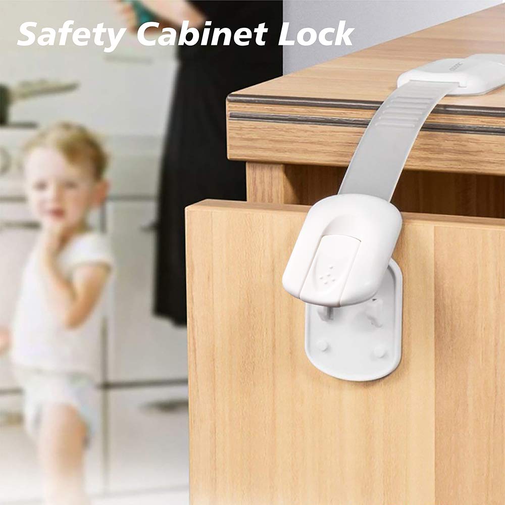 10 Pieces Adjustable Child Safety Lock, Baby Proofing Cabinet Lock, No Tools or Drilling, for Cabinets, Drawers, Appliances, Toilet Seat, Refrigerator, Oven, Window etc(7.5X1.4 Inch) White.