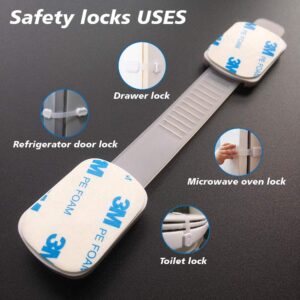 10 Pieces Adjustable Child Safety Lock, Baby Proofing Cabinet Lock, No Tools or Drilling, for Cabinets, Drawers, Appliances, Toilet Seat, Refrigerator, Oven, Window etc(7.5X1.4 Inch) White.