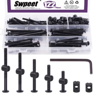 swpeet 120pcs crib hardware screws, black m6 × 40/50/60/70/80mm hex socket head cap crib baby bed bolt and barrel nuts with 1 x allen wrench perfect for furniture, cots, crib screws 15/20/25/30/35
