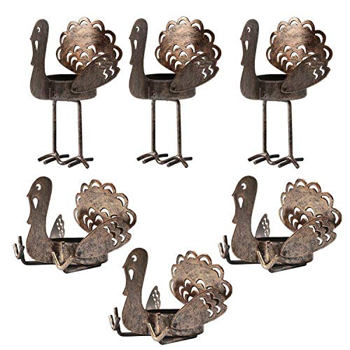 SAND MINE 6 Pack Metal Turkey Tea Light Candle Holders, Thanksgiving Candle Holder, Turkey Candle Holder, Metal Candle Holder, Thanksgiving Home Table Decoration (Copper)