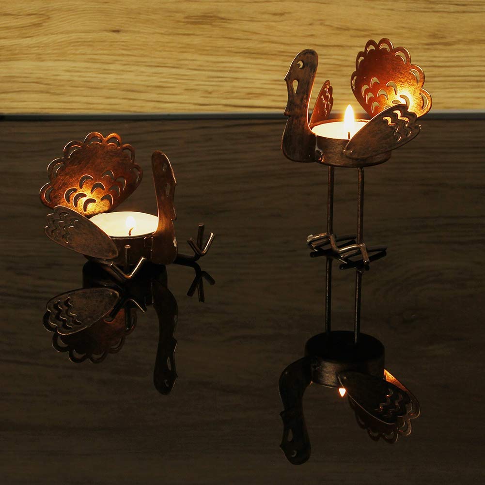 SAND MINE 6 Pack Metal Turkey Tea Light Candle Holders, Thanksgiving Candle Holder, Turkey Candle Holder, Metal Candle Holder, Thanksgiving Home Table Decoration (Copper)