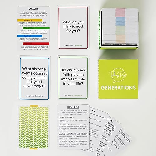 200 Intergenerational Conversation Cards - Get to Know Parents and Grandparents for Family Game Night with Curated Question Cards - Family Fun Games for Adults and Kids Too - Relatives Icebreaker