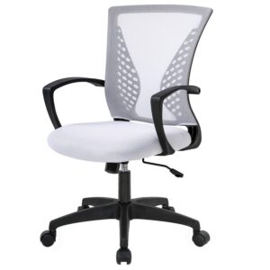 home office chair mid back pc swivel lumbar support adjustable desk task computer ergonomic comfortable mesh chair with armrest (white)