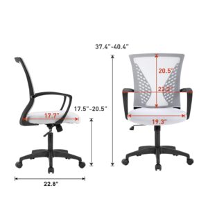 Home Office Chair Mid Back PC Swivel Lumbar Support Adjustable Desk Task Computer Ergonomic Comfortable Mesh Chair with Armrest (White)