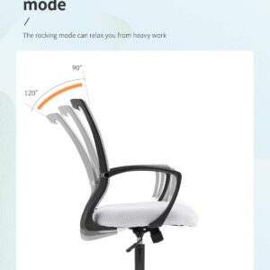 Home Office Chair Mid Back PC Swivel Lumbar Support Adjustable Desk Task Computer Ergonomic Comfortable Mesh Chair with Armrest (White)