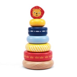 leo & friends wooden stacking ring toys with lion crested, montessori stacking toys for children 1 years and above, early baby development toys