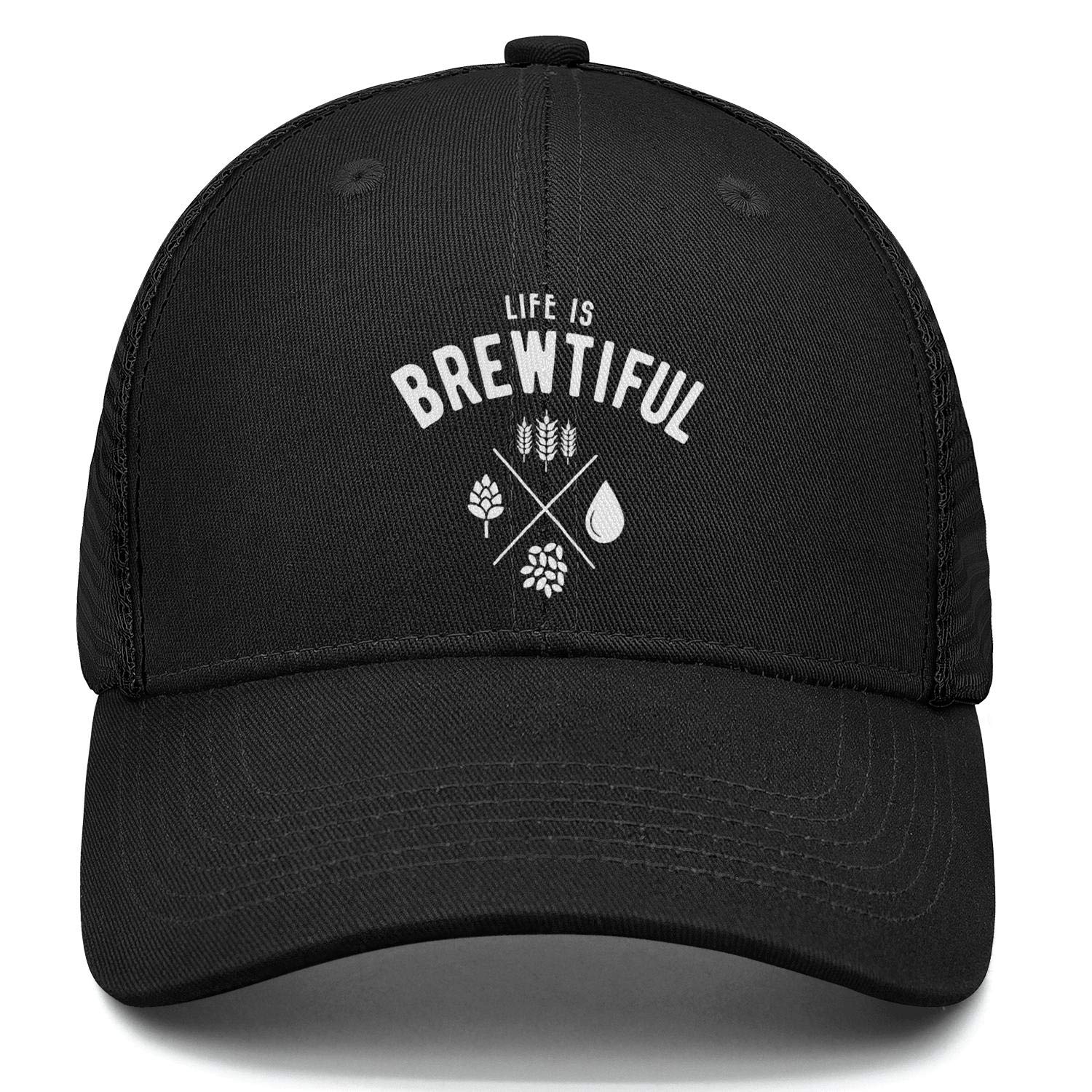 WOWorldgoods Baseball Cap Life is Brewtiful Beer Adjustable Snapback Mesh Trucker Dad Hat Black for Men and Women