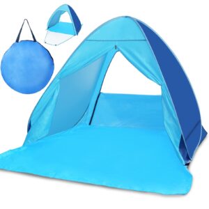 pop up beach tent kratax automatic pop up instant shade sun shelter upf 50+ portable canopy cabana for adults kids baby outdoor activities, camping fishing park hiking picnic