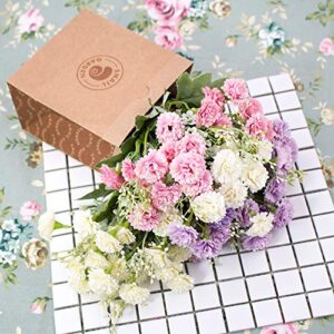 SNAIL GARDEN 3Pack Artificial Carnation Flowers, 20Heads Per Bunche Silk Chrysanthemum Marigold Wildflowers with 1 Vase Kraft Paper Bag for Home Office Table Décor Wedding Flower Bouquet