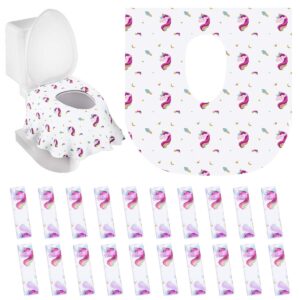paperkiddo 20 pack disposable toilet seat covers unicorn design waterproof potty training seat cover set extra large perfect for kids and adults individually wrapped for travel and home