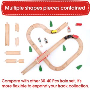 Tiny Land 74 Pcs Wooden Train Set with Battery Operated Train & Wooden Tracks -fits Thomas, fits Brio, fits Chuggington, fits Melissa and Other Major Brands for Kids Toys for 3+ Years