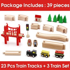 Tiny Land 74 Pcs Wooden Train Set with Battery Operated Train & Wooden Tracks -fits Thomas, fits Brio, fits Chuggington, fits Melissa and Other Major Brands for Kids Toys for 3+ Years