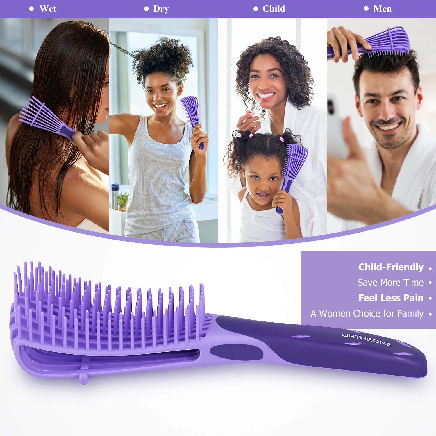 Detangling Hair Brush, Detangling brush for Adults and Kids, Comb Set for Kinky Curly Coily and Wavy Hair, For Wet and Dry Hair, Afro American Type 3a-4c, Comfortable Grip(Purple)