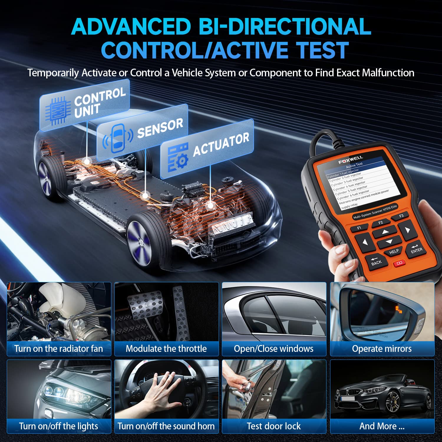 FOXWELL NT510 Elite Fit for BMW OBD2 Scanner + FOXWELL BT100 Battery Tester for 12V Car Batteries