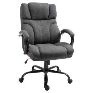 vinsetto 500lbs big and tall office chair with wide seat, executive computer chair with adjustable height, swivel wheels and linen finish, dark grey