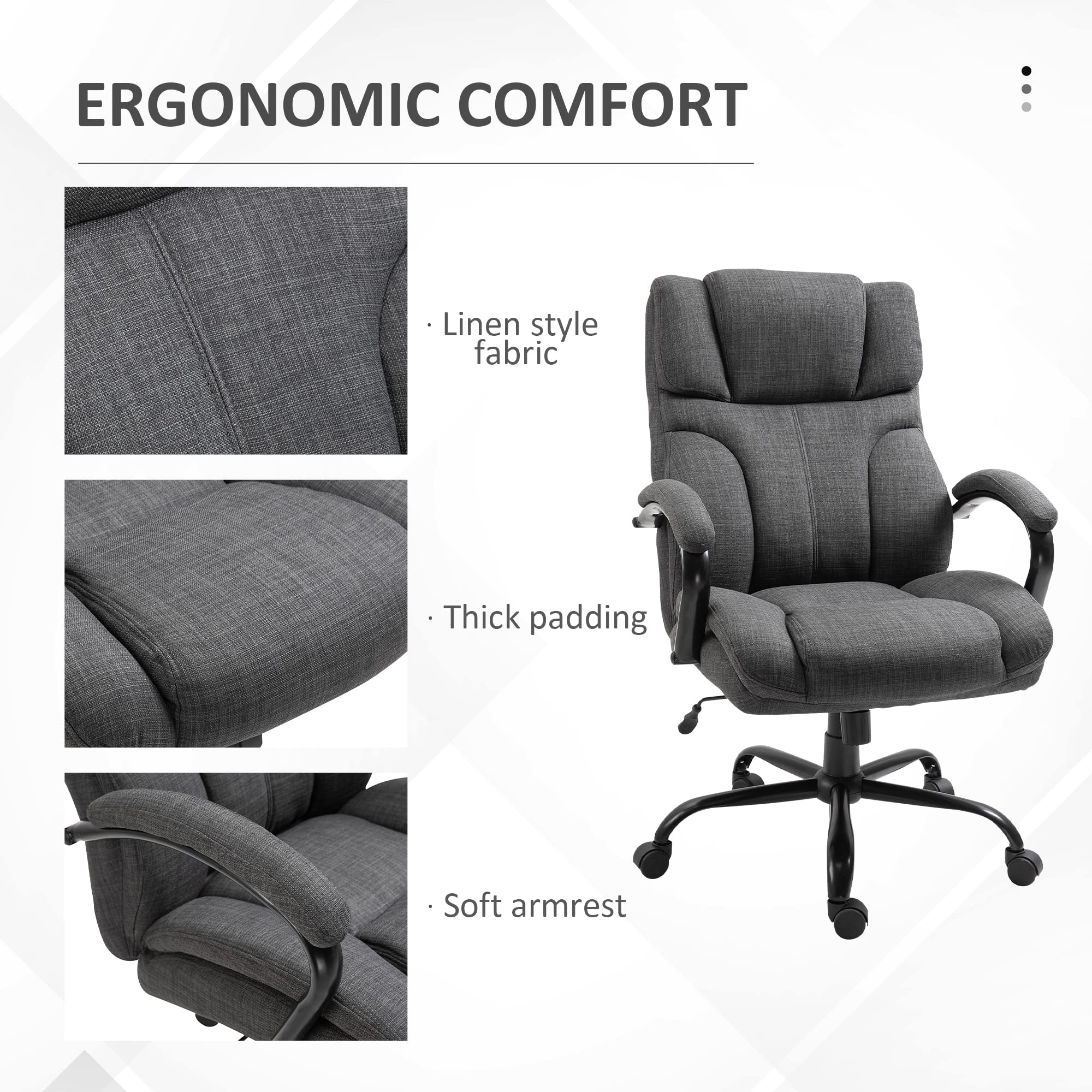 Vinsetto 500lbs Big and Tall Office Chair with Wide Seat, Executive Computer Chair with Adjustable Height, Swivel Wheels and Linen Finish, Dark Grey