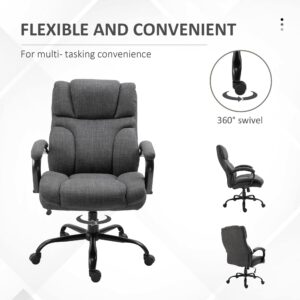 Vinsetto 500lbs Big and Tall Office Chair with Wide Seat, Executive Computer Chair with Adjustable Height, Swivel Wheels and Linen Finish, Dark Grey