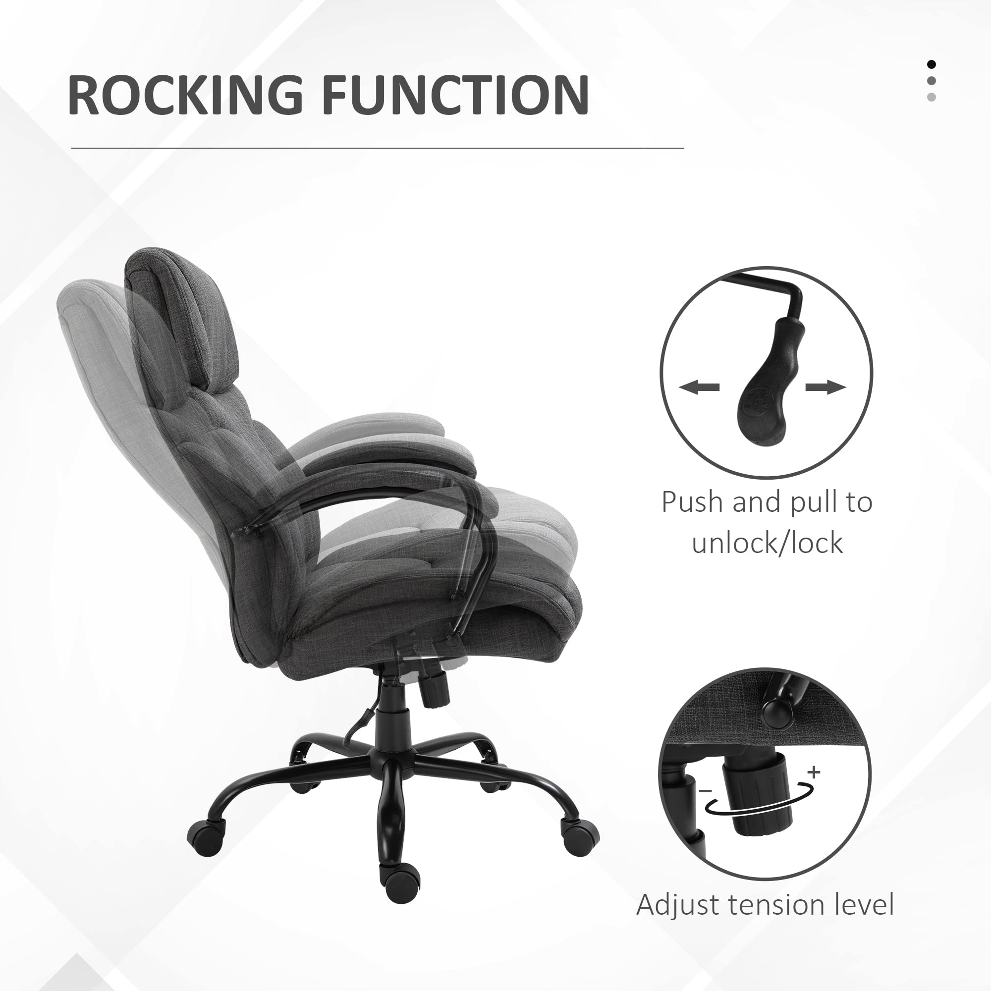 Vinsetto 500lbs Big and Tall Office Chair with Wide Seat, Executive Computer Chair with Adjustable Height, Swivel Wheels and Linen Finish, Dark Grey