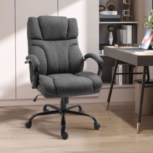 Vinsetto 500lbs Big and Tall Office Chair with Wide Seat, Executive Computer Chair with Adjustable Height, Swivel Wheels and Linen Finish, Dark Grey