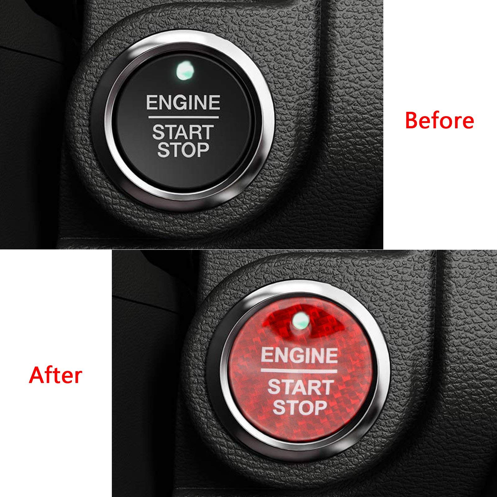 Xotic Tech Red Real Carbon Fiber Keyless Engine Start/Stop Push Button Cover Trim w/Indicator Light Opening Compatible with Ford F-150 Fusion Explorer Focus Edge Taurus Expedition Raptor 1.18"