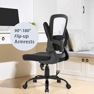 Home Office Chair Ergonomic Desk Chair Massage Computer Chair Swivel Rolling Executive Task Chair with Lumbar Support Flip-up Arms Mid Back Height Adjustable Mesh Chair for Adults(White)