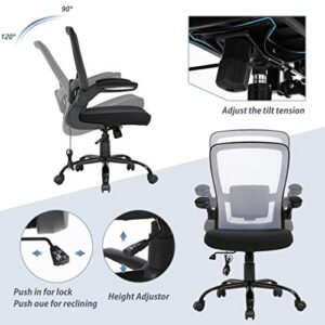 Home Office Chair Ergonomic Desk Chair Massage Computer Chair Swivel Rolling Executive Task Chair with Lumbar Support Flip-up Arms Mid Back Height Adjustable Mesh Chair for Adults(White)