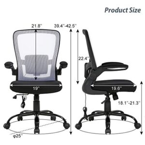 Home Office Chair Ergonomic Desk Chair Massage Computer Chair Swivel Rolling Executive Task Chair with Lumbar Support Flip-up Arms Mid Back Height Adjustable Mesh Chair for Adults(White)