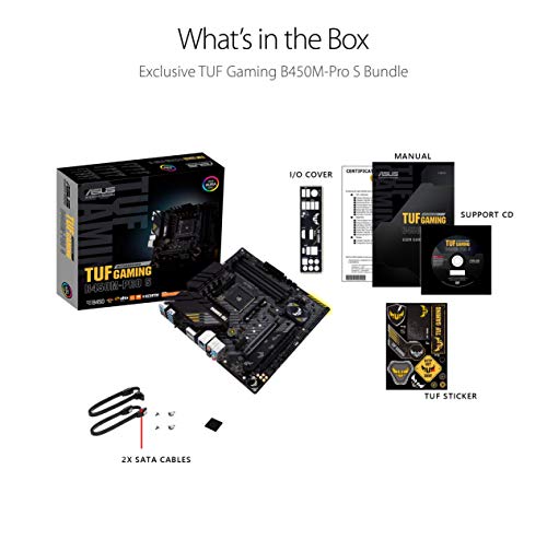 ASUS TUF Gaming B450M-PRO S AMD AM4 (3rd Gen Ryzen™) Micro ATX Gaming Motherboard (8+2 Power Stages, 2.5Gb LAN, BIOS Flashback, AI Noise-Canceling Mic, USB 3.2 Gen 2 Type-A and Type-C, Aura Sync RGB)