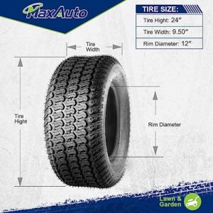 MaxAuto 24X9.50-12 Turf Lawn Mower Tractor Riding Tire P332 4PR Load Range B,2Pcs