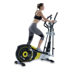 v-450x standard stride 18” programmable elliptical exercise cross trainer with adjustable arms and pedals and hrc control program for cardio fitness strength conditioning workout (yellow/black, 450x)