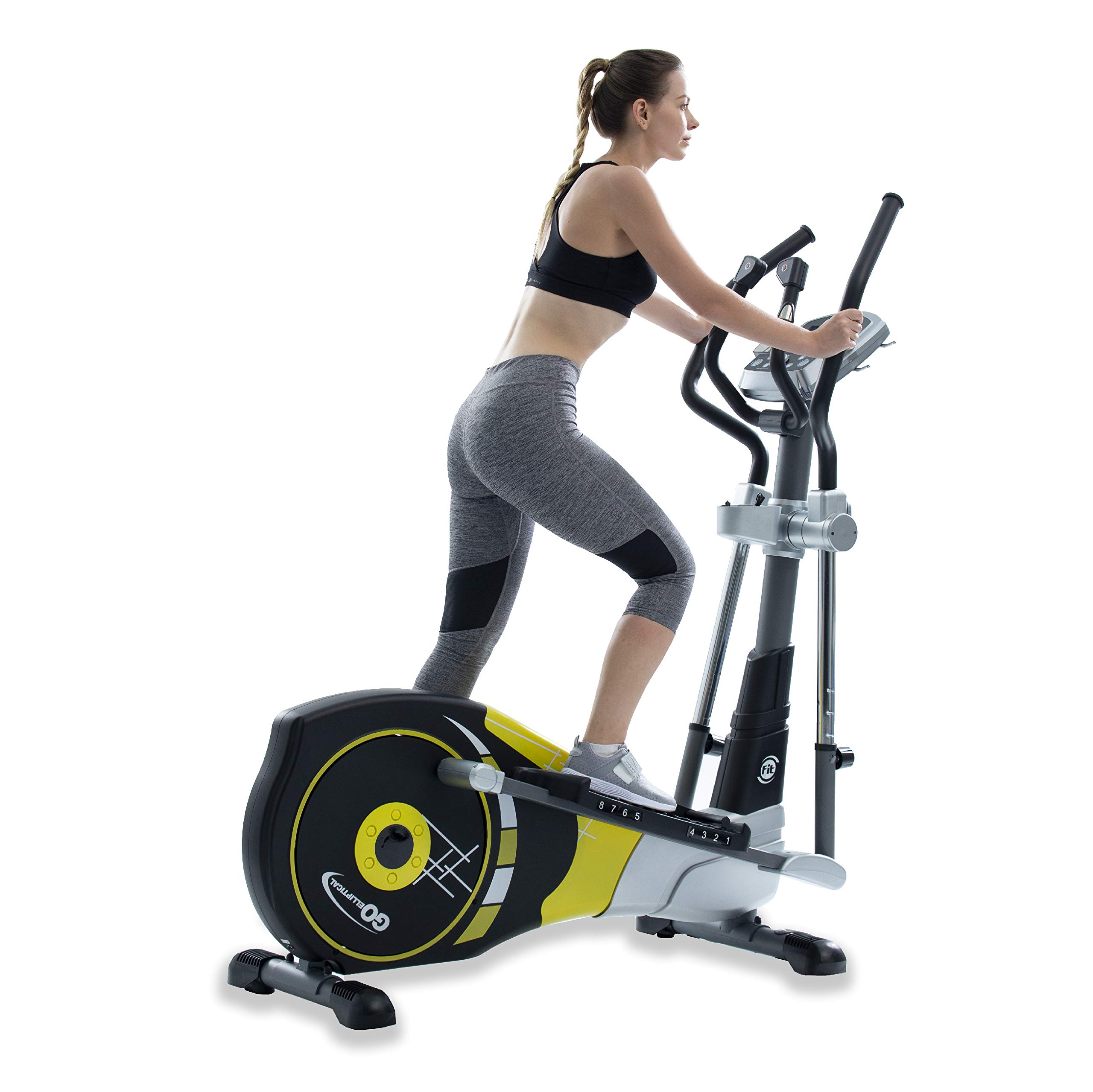 V-450X Standard Stride 18” Programmable Elliptical Exercise Cross Trainer with Adjustable Arms and Pedals and HRC Control Program for Cardio Fitness Strength Conditioning Workout (Yellow/Black, 450X)