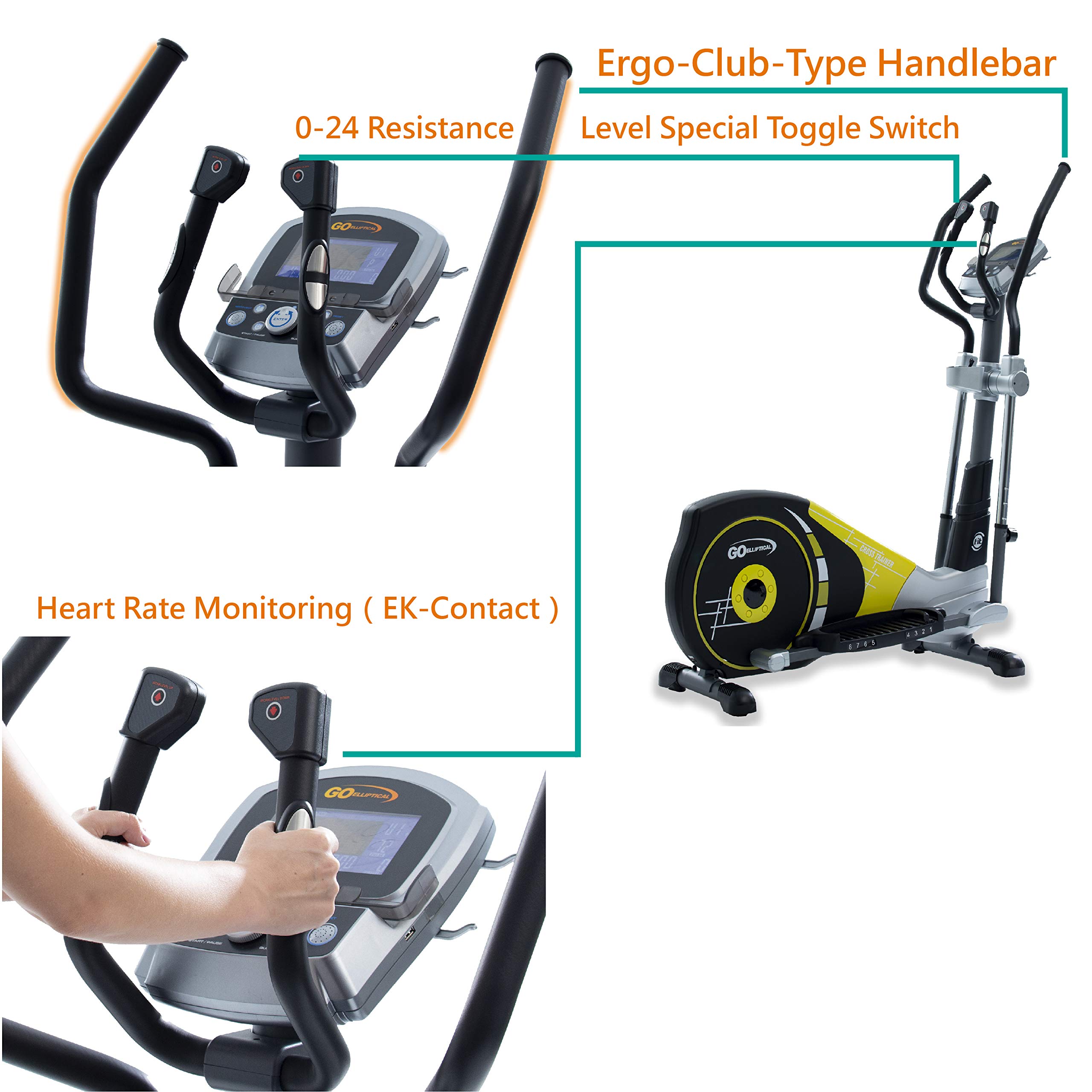 V-450X Standard Stride 18” Programmable Elliptical Exercise Cross Trainer with Adjustable Arms and Pedals and HRC Control Program for Cardio Fitness Strength Conditioning Workout (Yellow/Black, 450X)