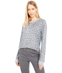 lucky brand women's long sleeve crew neck hacci printed jersey sweatshirt, charcoal multi, m