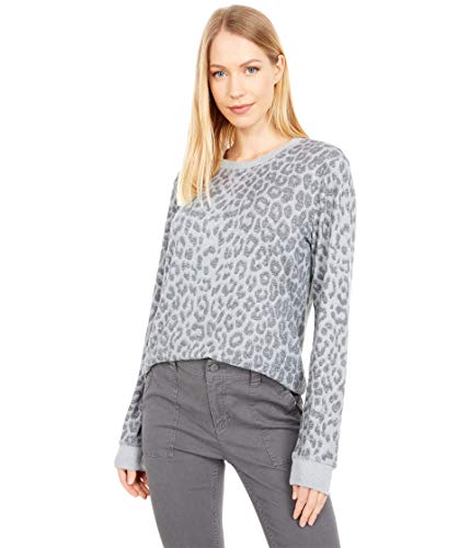 Lucky Brand Women's Long Sleeve Crew Neck Hacci Printed Jersey Sweatshirt, Charcoal Multi, M